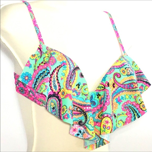 Arizona Jean Company 
Floral Boho Bikini Swim Top S Push Up Flounce Swimsuit Top - Picture 12 of 12